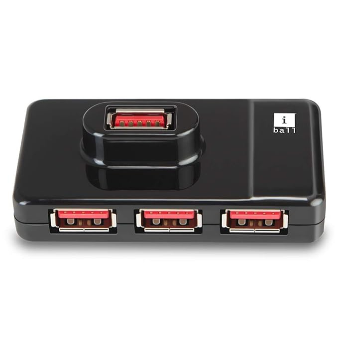 iBall Piano 430 | 4-Port USB Hub | Slim, Compact & Durable Design | USB Type-C Port for Laptops & Devices | Rubber Footpad & Shiny Body | 5Gbps Data Transfer Speed | Black