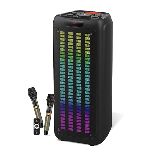FINGERS RollingParties-110 Bluetooth Trolley Speaker with 110W Deep Bass, 8-Hour Playtime, Guitar Input, TWS Support & 4 Wireless Mics (Rich Black)