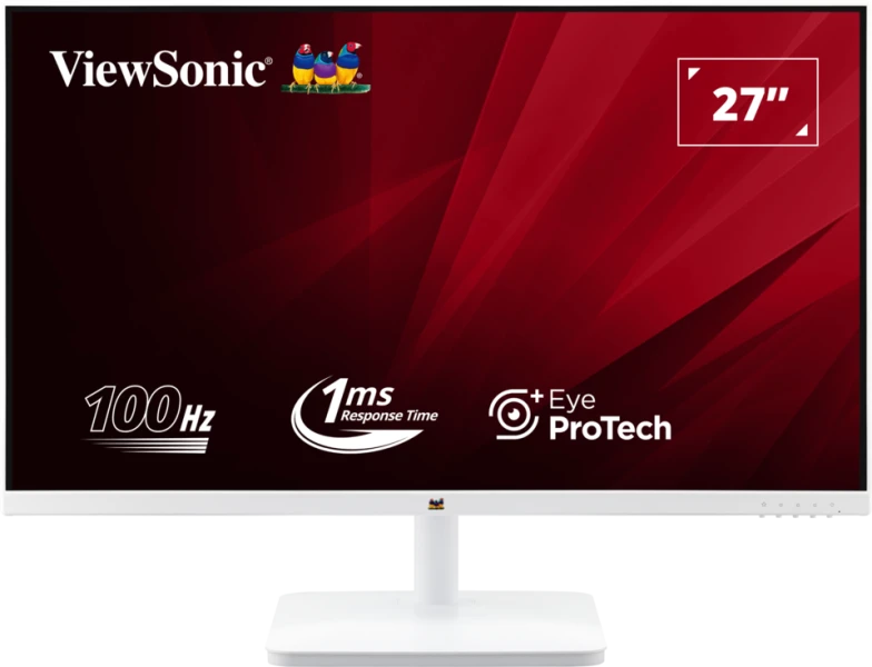 ViewSonic (USA Brand) VA2732-MH-W 68.58 Cm (27") Full HD Monitor | SuperClear IPS Panel | 100Hz Refresh Rate | 1ms Response Time | 109% sRGB | HDMI | VGA | Dual Speakers | Eye ProTech+ | Borderless Design | White