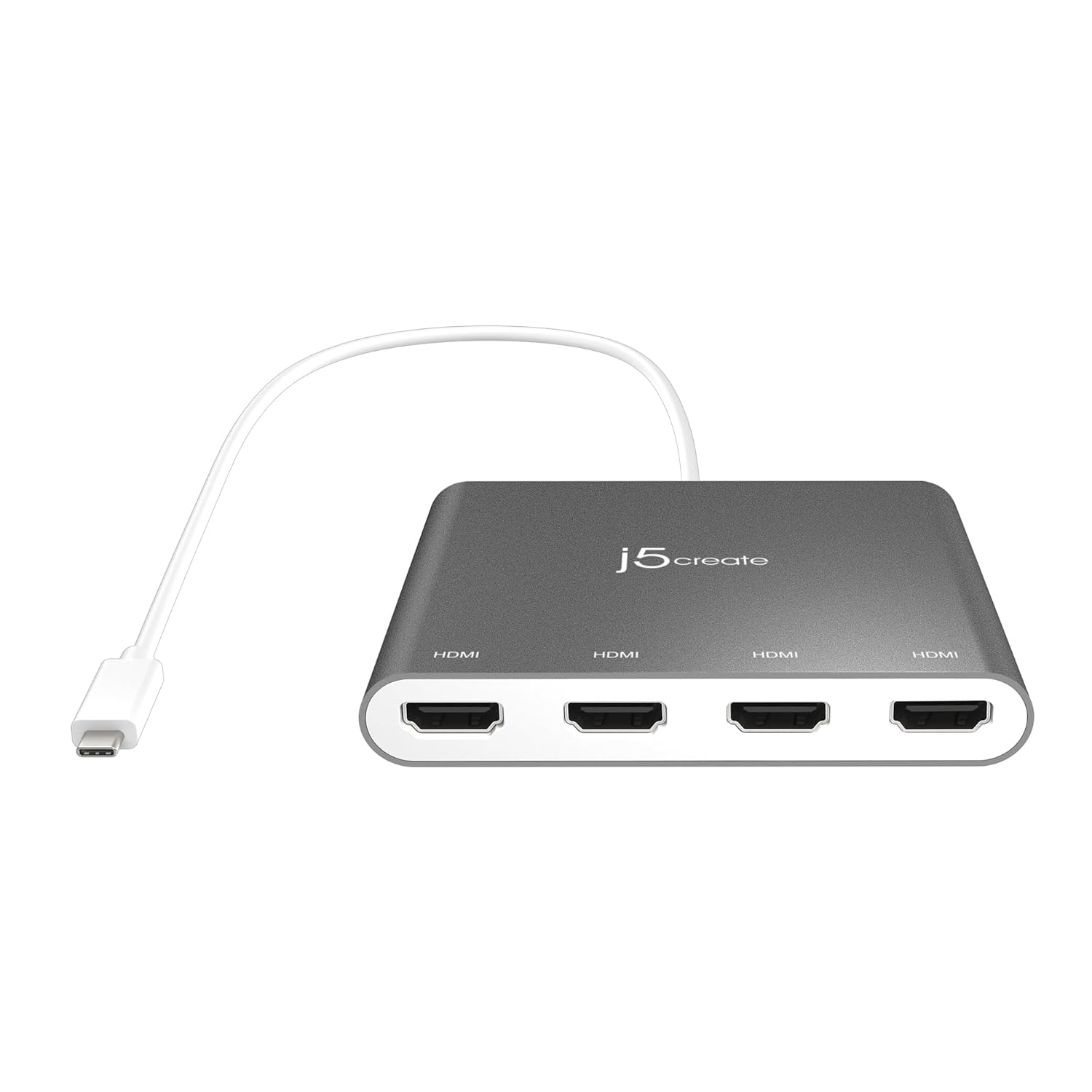 j5create USB-C to 4-Port HDMI Adapter Hub – Multi-Monitor Splitter Supports 4x 1080p @ 60Hz Displays – Compatible with MacBook, Windows Laptops – Plug & Play Video Display Extende