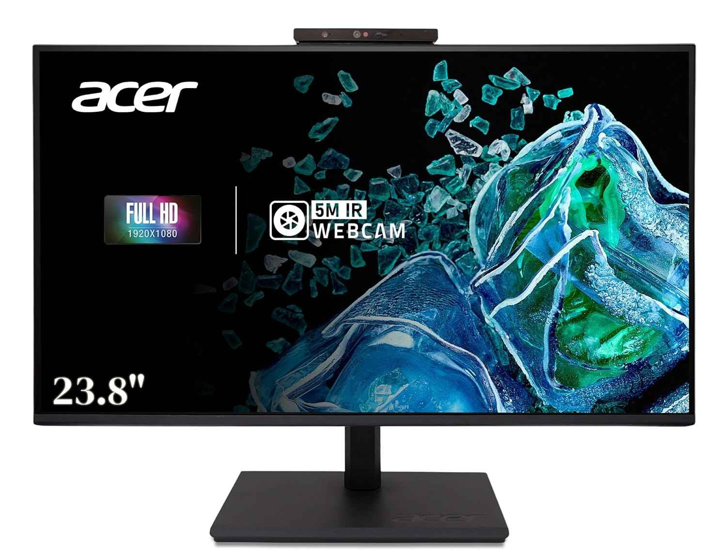 Acer Vero B247Y D6 23.8-Inch FHD IPS Monitor | Built-in Webcam & Microphone, 4ms, HDMI/DP/VGA, Speakers, EPEAT Gold Certified – Black