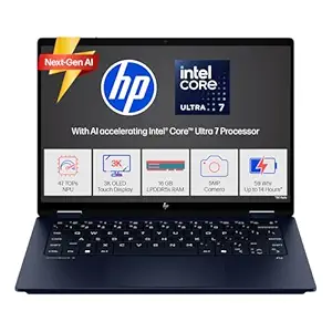 HP OmniBook X Flip (Previously Envy) Intel Core Ultra 7 256V 47 Tops (16GB LPDDR5X, 512GB SSD) 3K,OLED, 0.2ms,14''/35.6cm Touchscreen 2-in-1 Win11,Office24, Blue, 1.38kg, fm0026TU, Next Gen AI Laptop