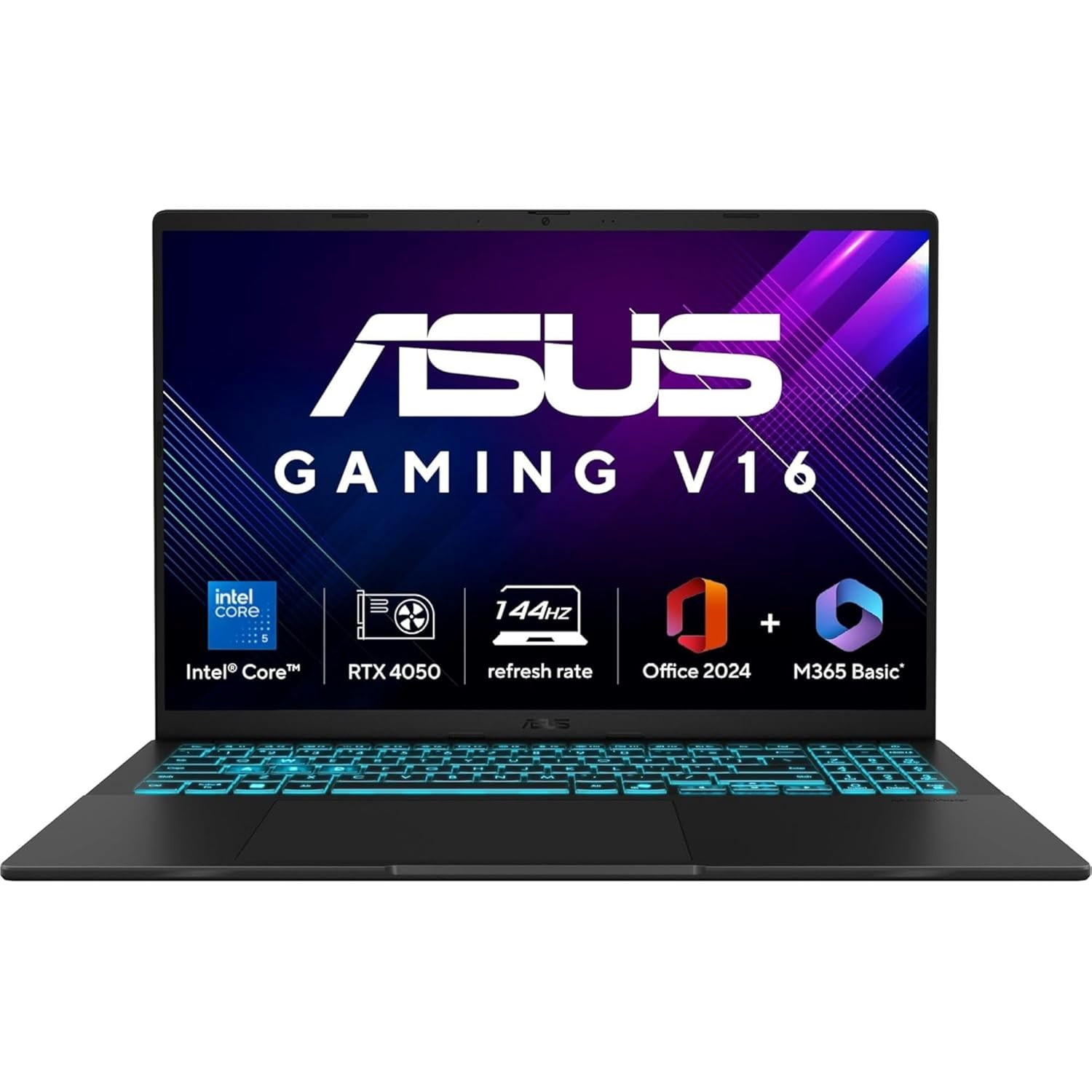 ASUS Gaming V16 (2025) AI PC, Intel Core 5 210H, RTX 4050 6GB, 16GB RAM, 512GB SSD, 16" 144Hz, Windows 11, Office 2024 + M365 Basic, Matte Black