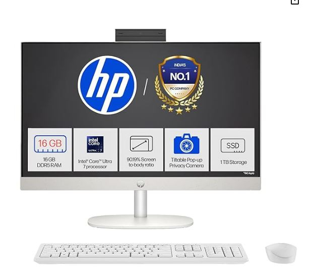 HP  All-in-One Desktop | Intel Core i7-1355U | 16GB RAM | 1TB SSD | 23.8" FHD IPS Anti-Glare | Windows 11 & MS Office + M365 | White | 1-Year Warranty cr0483in