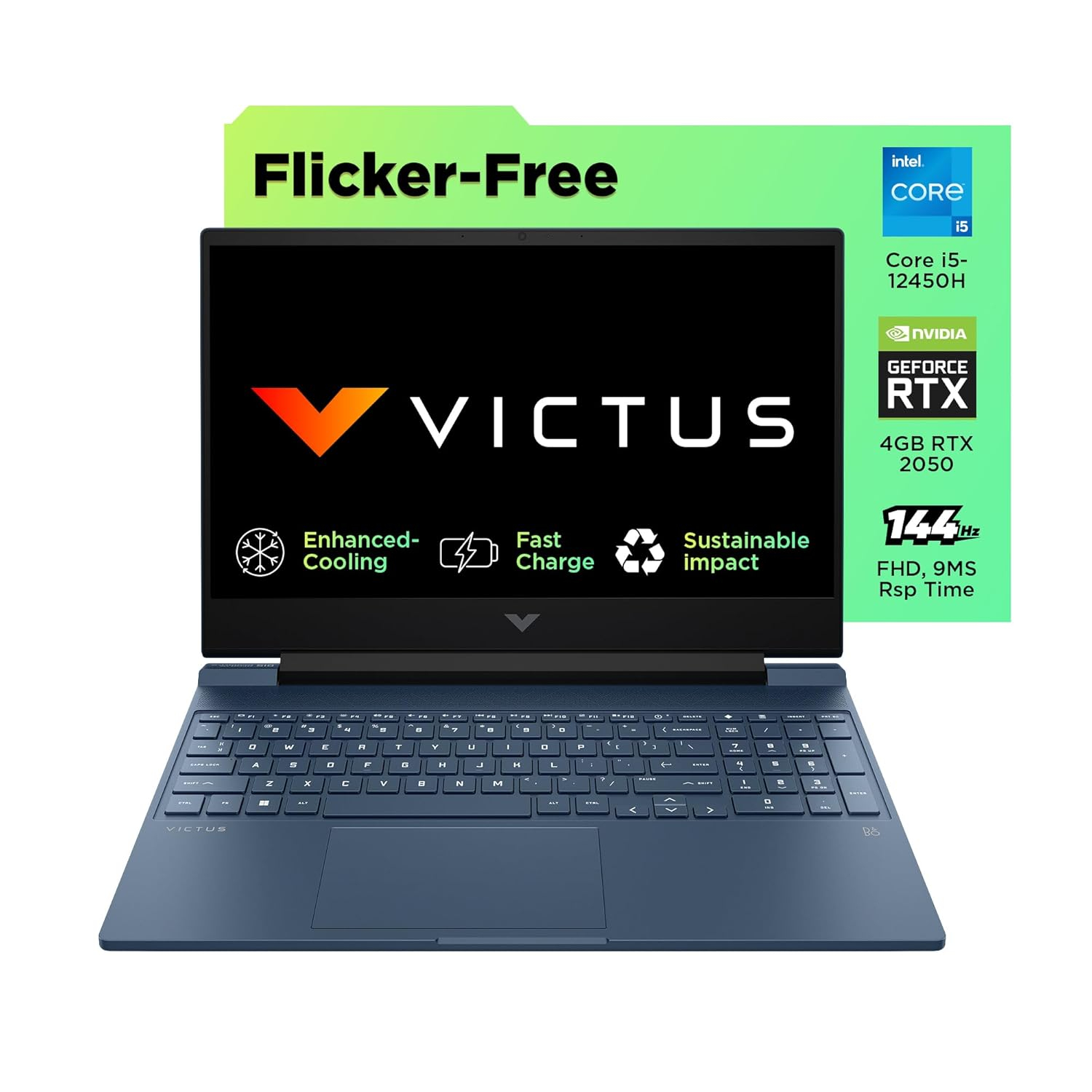 HP Victus 15-FA1310TX Gaming Laptop | Intel Core i5-12450H | RTX 2050 4GB | 8GB DDR4 | 512GB SSD | 15.6" FHD 144Hz | Performance Blue | Windows 11 & MS Office