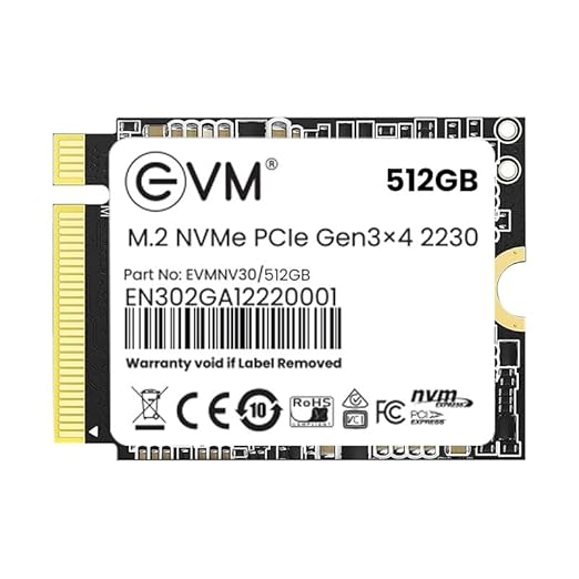 EVM 512GB M.2 NVMe 2230 SSD | PCIe Gen 3x4, 3000MB/s Read, 1600MB/s Write | Internal Solid State Drive for Laptop, PC & Gaming (EVMNV30/512GB)