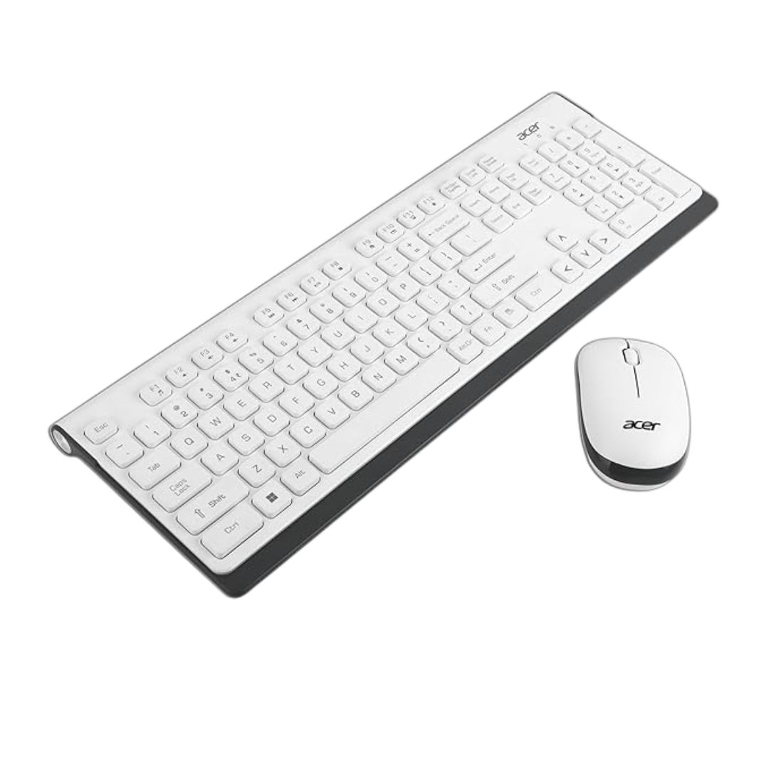 Acer Wireless Keyboard & Mouse Combo | 2.4GHz Nano Receiver | 1600 DPI | Indian Rupee Key | 10m Range | White/Grey |