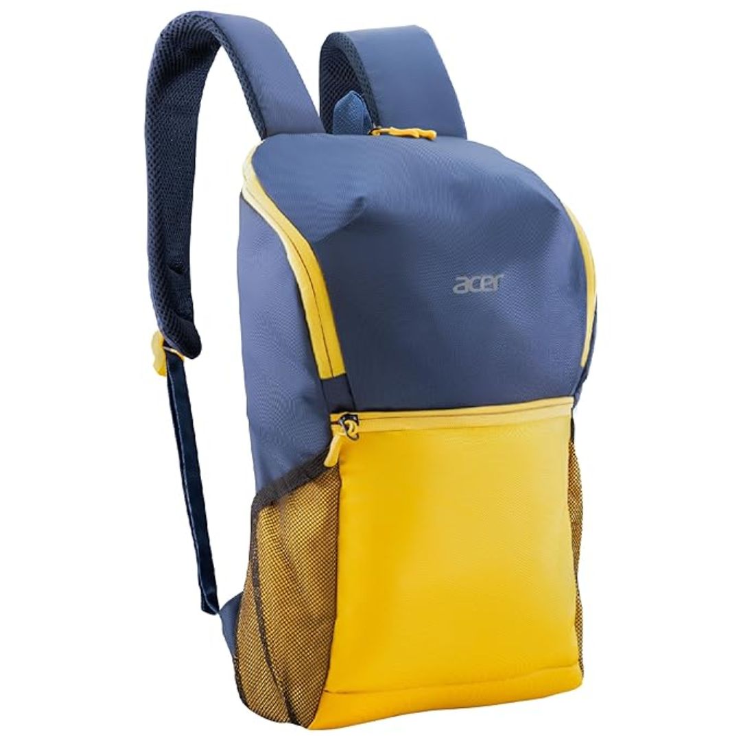Acer Pulse Lightweight Water-Resistant Backpack | 15.6" Laptop Sleeve | Polyester PU Coated | Trendy Yellow & Navy Blue | Cushioned Straps & Multiple Pockets