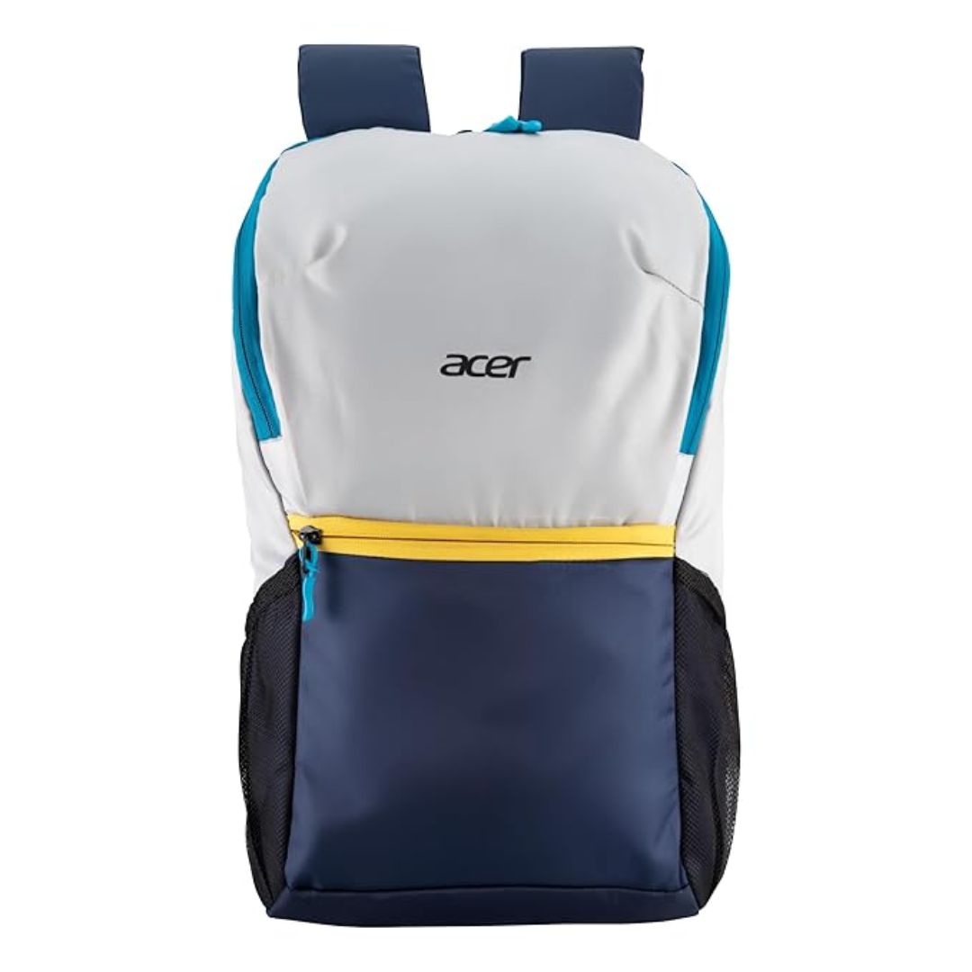 Acer Pulse Lightweight Water-Resistant Backpack | 15.6" Laptop Sleeve | Polyester PU Coated | Trendy Silver & Navy Blue | Cushioned Straps & Multiple Pockets