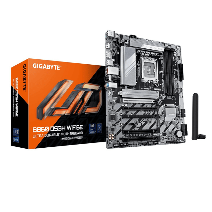 GIGABYTE B860 DS3H WIFI6E Motherboard - Intel Core Ultra CPUs, 8+1+2+2 Phase VRM, up to 9066MHz DDR5, 1xPCIe 5.0 + 1xPCIe 4.0 M.2, 2.5GbE LAN, WiFi 6E, USB 3.2 Gen 2x2