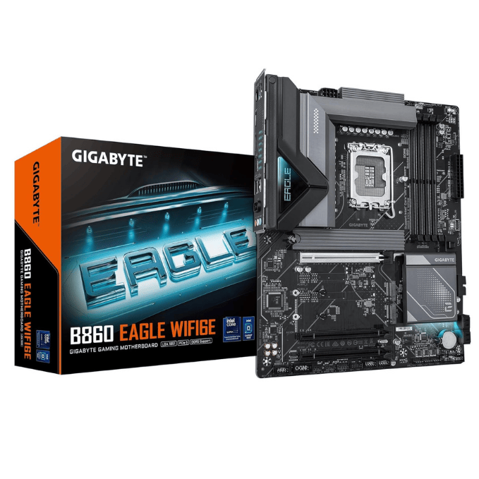 GIGABYTE B860 Eagle WIFI6E Intel Core Ultra (Series 2) LGA 1851 Motherboard, ATX, DDR5, 3X M.2, PCIe 5.0, USB-C, WIFI6E, 2.5GbE LAN, EZ-Latch