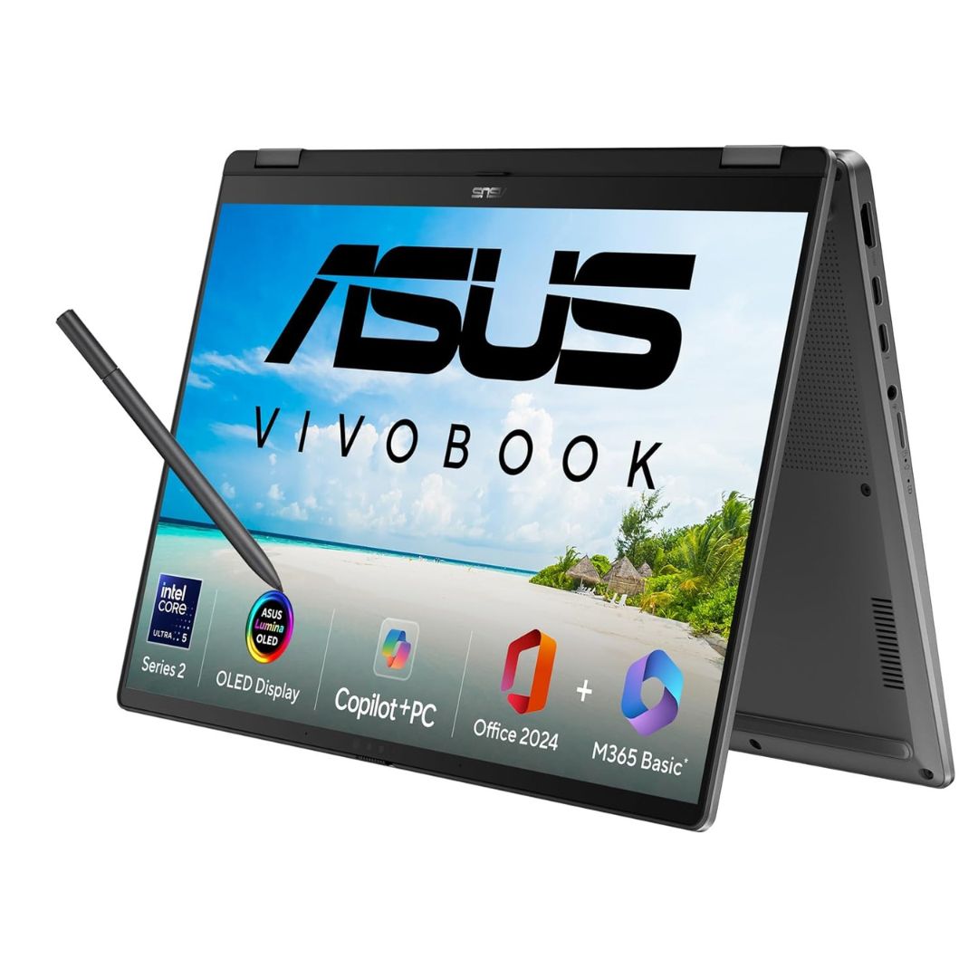 ASUS Vivobook 14 Flip Copilot+ AI PC | Intel Core Ultra 5 (Series 2) | 16GB DDR5 | 512GB SSD | 14" FHD+ Touchscreen | Model: TP3407SA-QL024WS | Gray