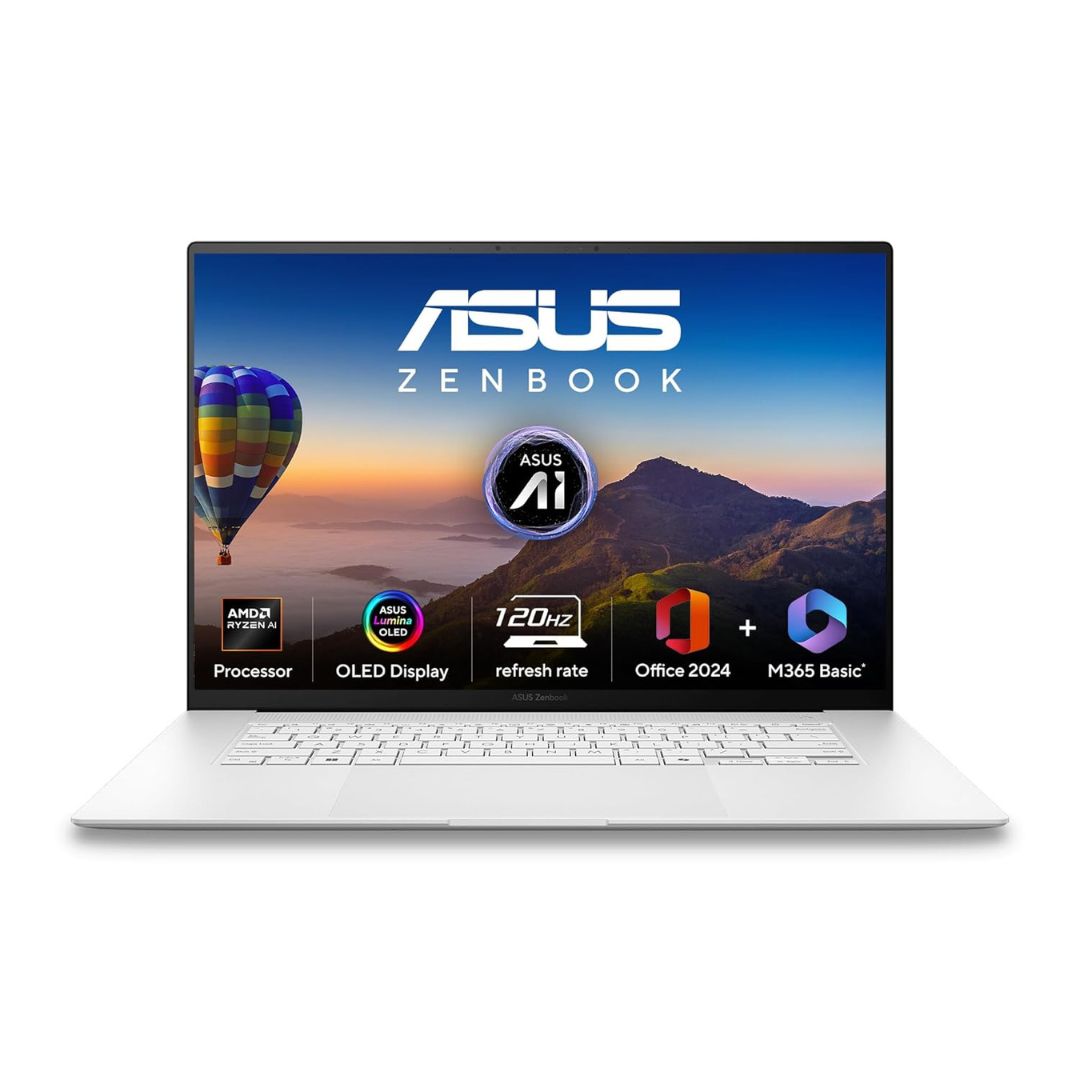 ASUS Zenbook S16 Copilot+ AI PC | AMD Ryzen AI 7 Octa-Core 350 | 24GB DDR5 | 1TB SSD | 16" 3K OLED Touchscreen |  UM5606KA-RJ108WS | Scandinavian White