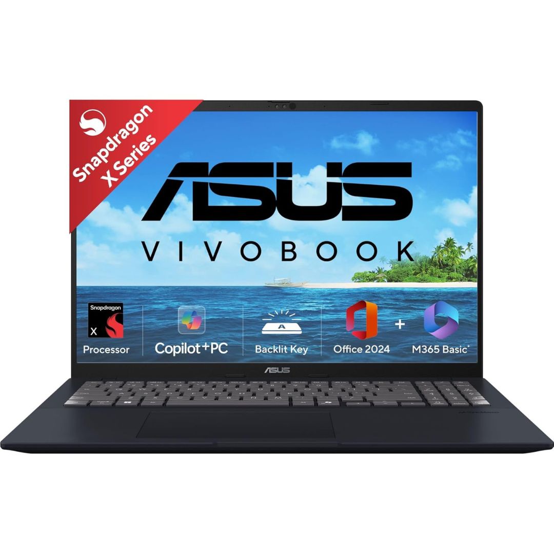 ASUS Vivobook 16 Copilot+ AI PC | Snapdragon X | 16GB DDR5 | 512GB SSD | 16" FHD+ Display | Quiet Blue |  X1607QA-MB049WS Windows 11 Home, Office Home 2024, Quiet Blue, 1.88kg,  Qualcomm Adreno iGPU, 45 TOPS, M365 Basic