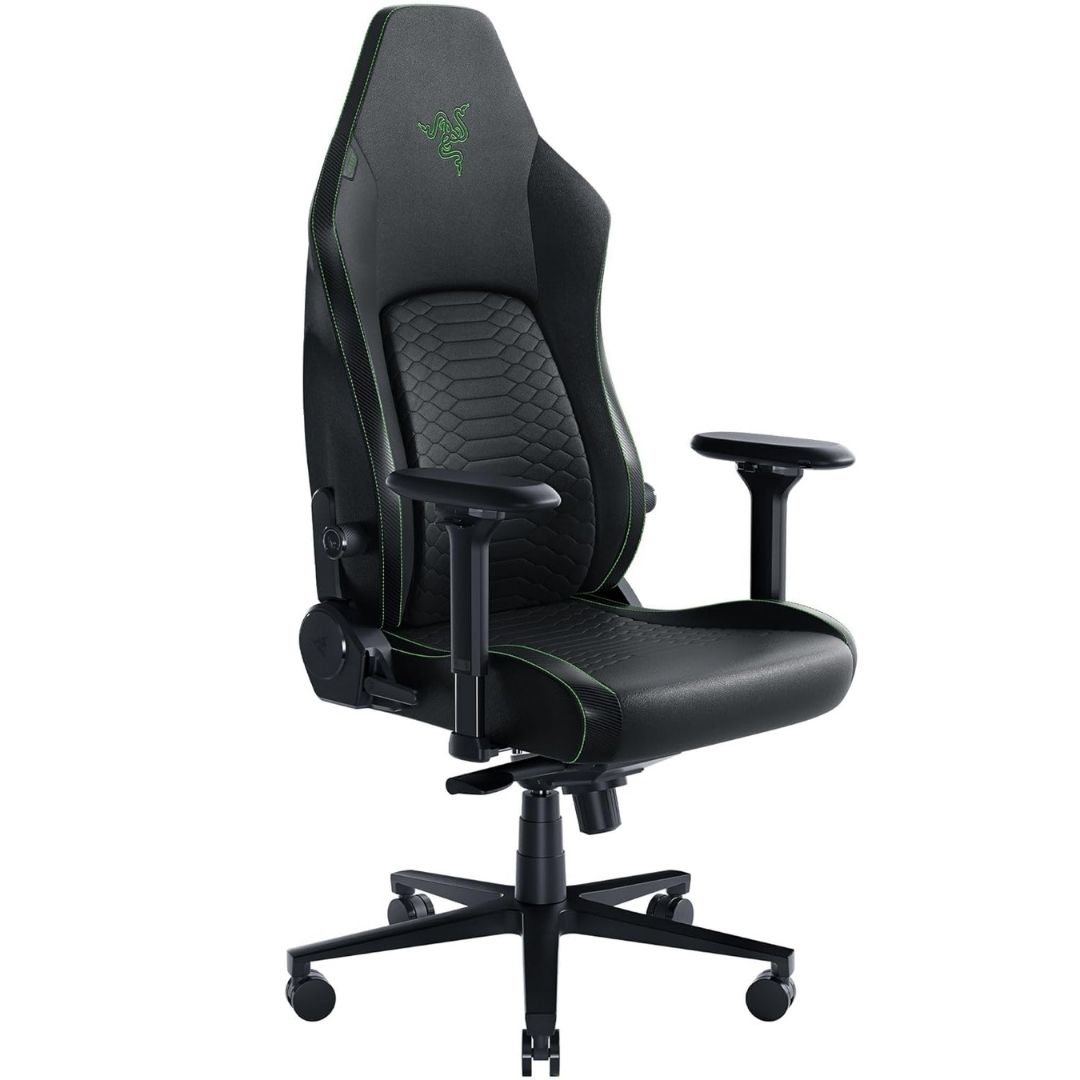 Razer Iskur V2 Gaming Chair, Black/Green, 4D Armrests, Adaptive Lumbar Support, High Density Foam Cushions, Reactive Tilt, 152° Recline, Faux Leather