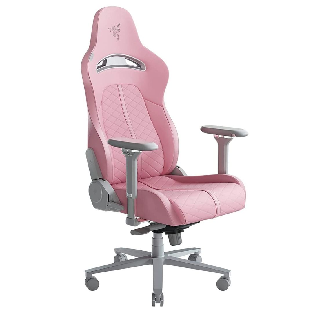 Razer Enki Quartz Gaming Chair (All-Day Comfort, Adjustable Lumbar Curve, Reactive Seat Tilt, 152° Recline, Faux Leather) – Pink Edition (RZ38-03720200-R3U1)