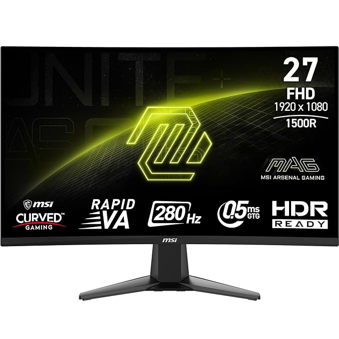 MSI MAG 276CXF 27" FHD Curved Gaming Monitor, 280Hz, 0.5ms, Rapid VA, Adaptive Sync