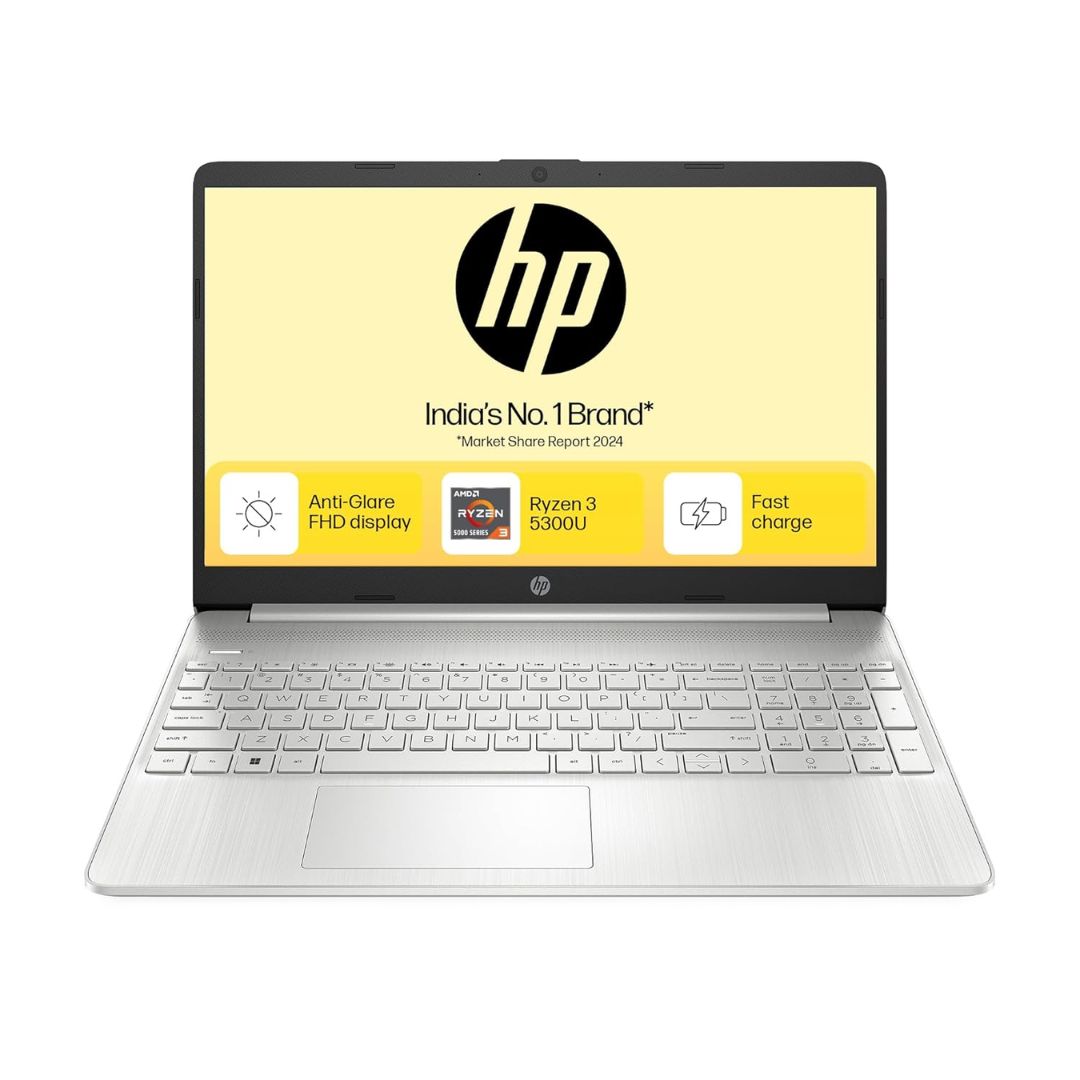 HP 15s, AMD Ryzen 3 5300U Laptop(8GB DDR4, 512GB SSD), 15.6"/39.6cm,FHD, Windows 11, MS Office 2019, Silver, 1.69kg, AMD Radeon Graphics, Dual Speakers, eq2143AU/eq2212au